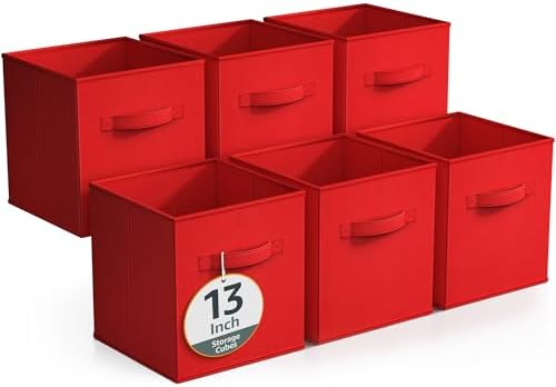 Sorbus Fabric Storage Cubes, 6-Pack Foldable Bins (13 Inch, Red) by Sorbus