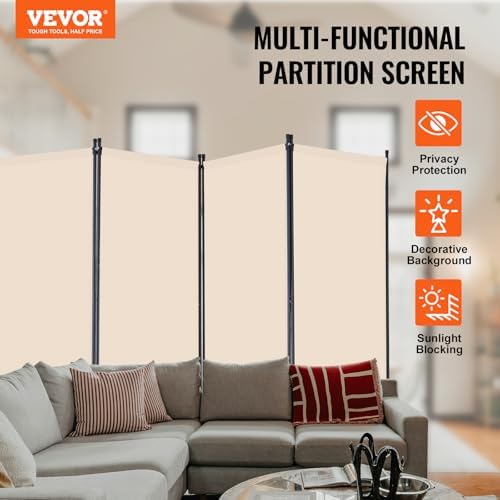 VEVOR Room Divider, 4 Panel Room Divider, Folding Privacy Screen and Portable Partition Divider for Room Separation, Freestanding Room Partitions for Office, Bedroom, Study, Beige - Image 2