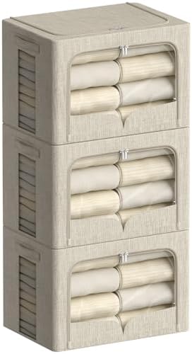 FHSQX 3 Pack Clothes Storage Bins,Beige, 15.7x11.8x9.8inch(30L) by FHSQX
