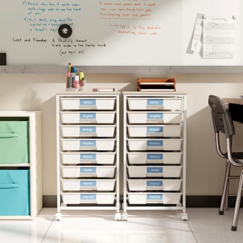 Giantex 8 Drawers Rolling Cart with Wheels, Wood Top, Sturdy Frame - Image 5