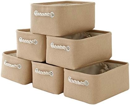 TheWarmHome Storage Basket for Organizing - Small 6 Pack 11.8x7.8x5.2 inch Fabric Storage Cubes with Cotton Rope Handle, Collapsible Storage Bins Baby Storage Toy Nursery (Beige) by TheWarmHome