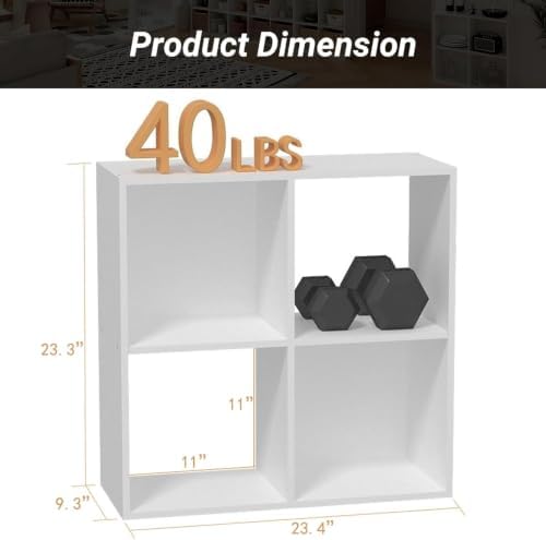 4-Cube Bookshelf, Open Back Storage Shelves, Heavy Duty Wood Cubby Organizer for Small Spaces, Dorm Room Apartment Office, Unit for Book Toy Record Player Display (White, 4-Cube) - Image 2