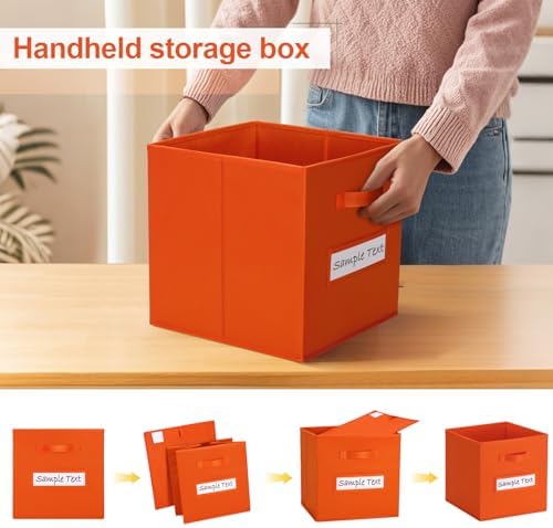 Fabric storage cubes (8 Pack) 13 Inch Cube Storage Bin, cube organizer bins with 8 Labels Window Cards & a Pen, Foldable cube organizer bins and Storage Box, Orange - Image 4