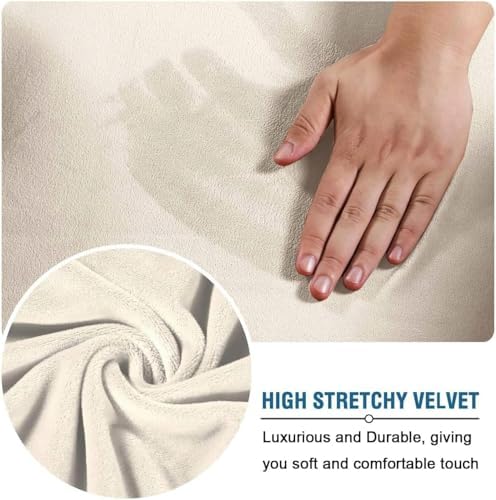 H.VERSAILTEX High Stretch Sofa Slipcover 4 Piece Cover Velvet Furniture Protector Form Fit Thick Velvet Extra Large Sofa Cover for 3 Cushion Couch Width Up to 97 Inch (Large Sofa, Ivory) - Image 5