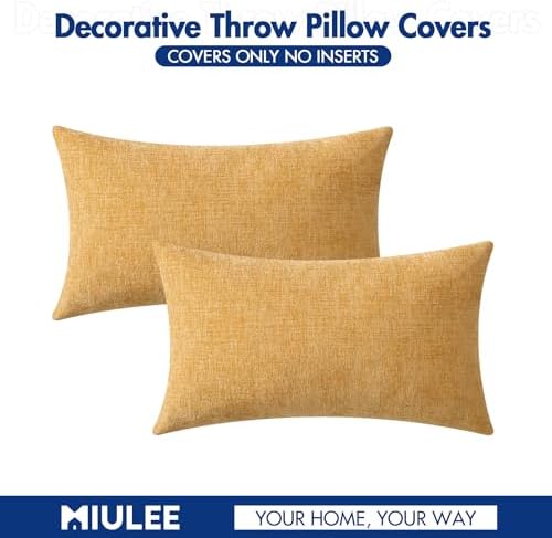 MIULEE Soft Chenille Lumbar Throw Pillow Covers Beige Yellow 12x20 Inch - Image 6