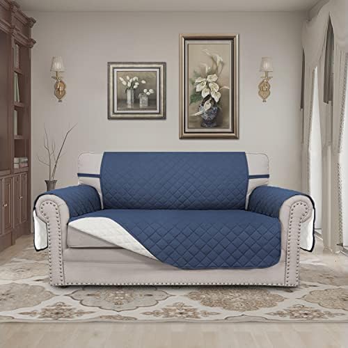 Easy-Going Reversible Couch Cover, 2 Cushion Sofa, Dark Blue/Ivory - Image 2