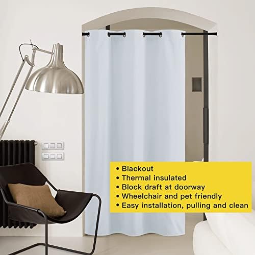 NICETOWN Temporary Portable Blackout Curtains for Sidelight Door, Insulating Privacy Soundproof Bifold Doors for Sliding Closet Doorway Entrance Hallway (1 Piece, 5ft Wide x 8ft Long, Greyish White) - Image 3