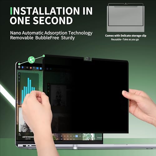 Privacy Screen for MacBook Pro 16 Inch(2024, 2023, 2022, 2021, M4-M1, Pro, Max), Anti Blue Light Glare Filter Removable Computer Protector, Bubble-Free Monitor Shield Laptop Film With Camera Cover - Image 3