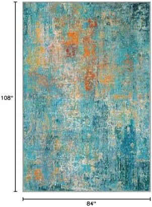 RELEANY Washable 7'x9' Abstract Area Rug for Living Room Teal Multi - Image 2