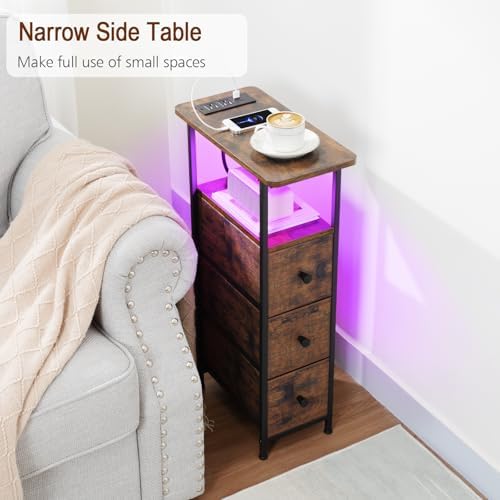 LOAKEKEL Narrow End Table with Charging Station, Small Nightstand - Image 4
