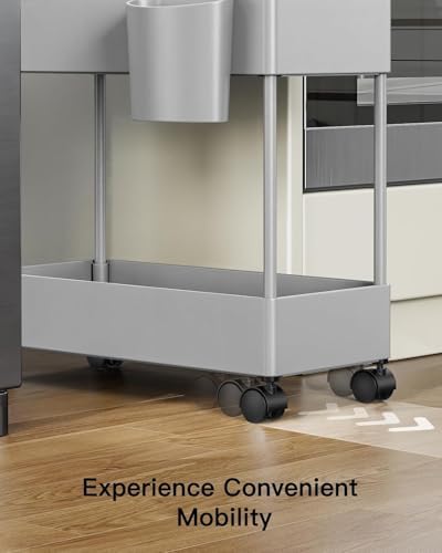 Pipishell 3 Tier Slim Storage Cart with Wheels, Bathroom Storage Cart, Gray - Image 7
