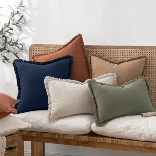 MIULEE Linen Fringe Decorative Euro Throw Pillow Covers Dark Navy 26x26 - Image 6