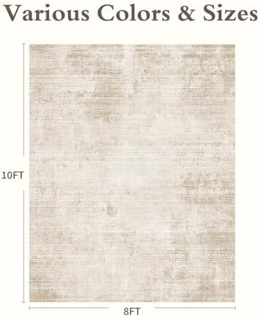 8x10 Area Rugs for Living Room Non Slip Machine Washable Rug Distressed Abstract Soft Indoor Carpet Neutral Boho Rug for Bedroom Dining Room Playroom Office, Beige - Image 2