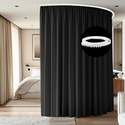 Room Divider Ceiling Mounted Curtains Track Sets Extra Wide Blackout Curtain Flexible Tracks for Bedroom Office Privacy Partition Separator, Black, W 12.5 x H 7ft by CBSROROHome
