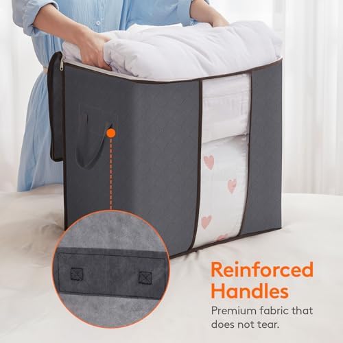 Lifewit 3 Pack 100L Clothes Storage Bins with Lids, Foldable Blanket Storage Bags with Zippers, Clear Window and Reinforced Handles, Closet and Organization for Clothing, Sweater, Comforter, Bedding - Image 3