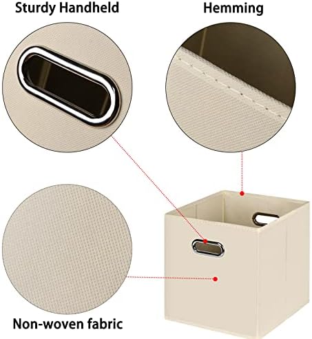 Black Foldable Storage Cubes Bins , Fabric Storage Box Cubes Organizer Baskets with Dual Handles for Home Organizer(Creamy-White) - Image 7