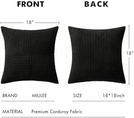 MIULEE Black Decorative Throw Pillow Covers 18x18 Inch for Couch Bed Sofa Pack of 4 Boho Farmhouse Throw Pillows Soft Cross Corduroy Patchwork Textured Cushion Cases - Image 6