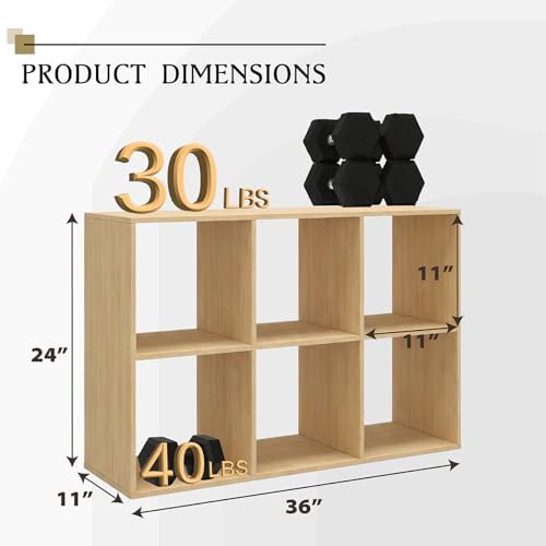 WannabeMyself【Sturdy Build&Easy Assembly】6 Cube Storage Organizer with Anti-Tipping Kits,Reversible Open Back Book Shelf, Bookcase for Living Room,Bedroom,Entrance Hall,Office,24.1×11.4×35.9,Oak Color - Image 2