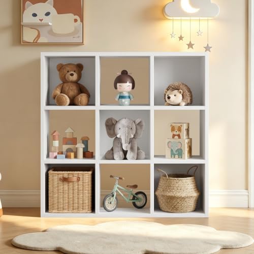 LUCKLIFE 9-Cube Storage Organizer, Modular Bookcase Shelf with Vertical or Horizontal Use, Fits 11×11" Bins, Optional Back Panels, for Living Room, Office, White by Furnitureseries