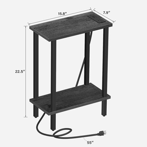 TUTOTAK Narrow Side Table, 2-Tier Small End Table with Charging Station - Image 3