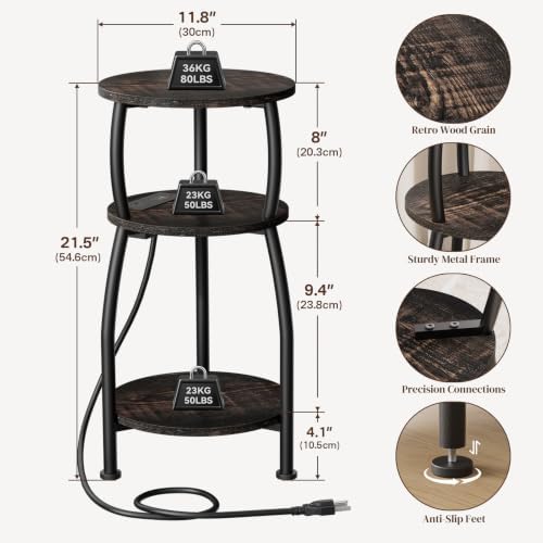 Round Side Table with Charging Station, Small Spaces Nightstand - Image 3