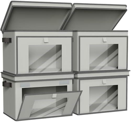 Univivi Front Opening Storage Bins with Lids for Home, Gray, 4 Pack by Univivi