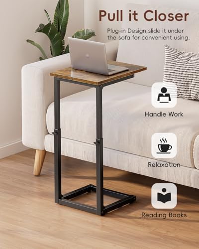 Vagusicc C-Shaped End Table for Couch, 33" Tall C Table Adjustable Height Side Table, Couch Side Tables with Metal Frame Slide Under Sofa, Sofa Table TV Tray for Living Room, Bedroom, Bedside, Brown - Image 7