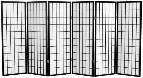 4 ft. Short Window Pane Shoji Screen - Black - 6 Panels by RedLantern