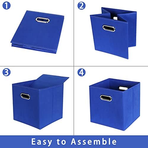 Fabric storage bins Cubes, Fabric Cube Organizer with Handle, Foldable Cube Bins for Cloth or Accessary Storage, 11x11x11, Set of 6, (Dark Blue) - Image 6
