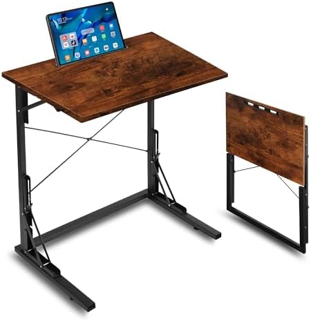24 inch Foldable TV Tray Table, Foldable Portable C-Shaped Sofa end Table, Oversized Sofa Side Laptop Desk, Suitable for Living Room and Bedroom (1, Rustic Brown) by Unknown