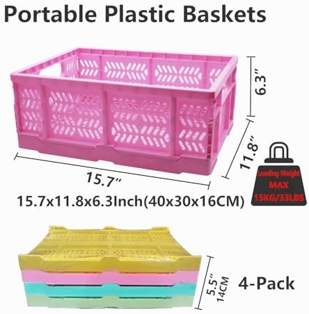 20L Folding Crate, 4Pack Plastic Storage Baskets Organizer for Home and Office,Collapsible Storage Crates for Home Office and Outdoor Organizer.(Pink) - Image 2