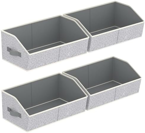 Homsorout Storage Bins for Shelves - Large Trapezoid Closet Shelf Organizer, Fabric Organization Bins with Handles, Storage Baskets for Clothes, Towel, Purse, 4 Pack, Light Gray by Homsorout