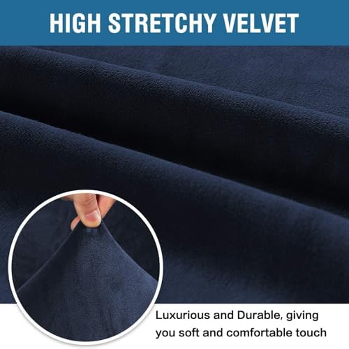 H.VERSAILTEX Stretch Velvet Sofa Covers for 3 Cushion Couch Covers Furniture Protector Soft with Non Slip Elastic Bottom, Crafted from Thick Comfy Rich Velour (Large Sofa 90"-97", Navy) - Image 3