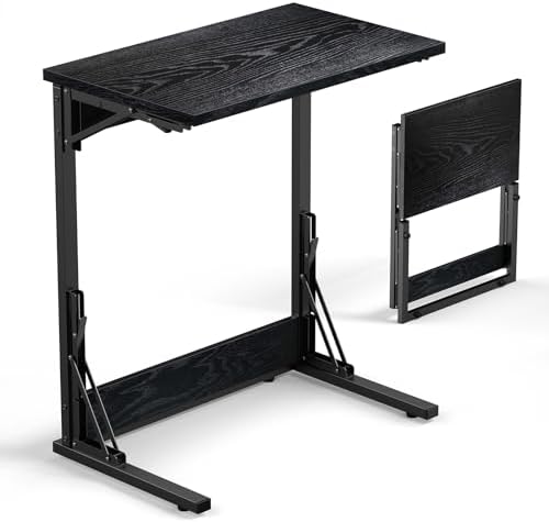 Tatub 24" TV Tray Table, Folding C Shaped End Table, Small Sofa Side Laptop Desk for Living Room, Bedroom, Dark Black by Tatub