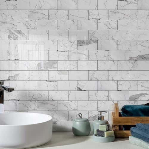 Vamos Tile 100-Piece Glossy Statury White Peel and Stick Backsplash Tile,3''x6'' PVC Subway Tile with Dark Gray Grout, Stick on Backsplash for Kitchen/Bathroom/Fireplace - Image 5
