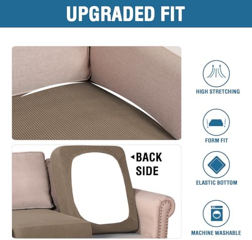 H.VERSAILTEX Super Stretch Individual Seat Cushion Covers Sofa Covers Couch Slipcover Sets Thick Jacquard Textured Twill Fabric (3 Piece Sofa Cushion Covers, Macchiato) - Image 6