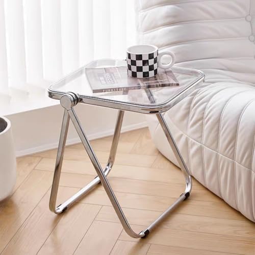 16.2"×14.1" Acrylic Folding Side Table, Portable Lightweight End Table, Sturdy Metal Frame and No Assembly Required, Space-Saving Design for Living Room, Bedroom and Small Room, Clear - Image 5
