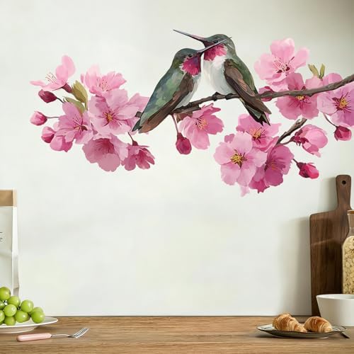 ANNA QUEEN Hummingbird & Cherry Blossom Wall Decals | Peel and Stick Spring Floral Wall Stickers – Removable Watercolor Bird Branch Vinyl Wall Art for Bedroom, Living Room, Nursery & Window Décor - Image 3
