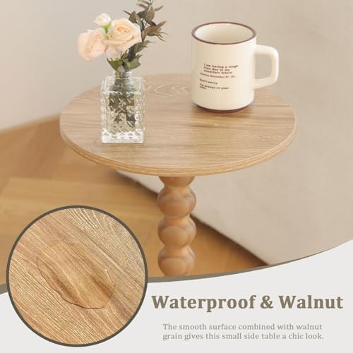 Fultyle Small Side Table, Drink Table for Small Spaces, Modern Martini Table with Solid Wood Leg, Round End Tables Living Room for Bedroom and Office (Rustic Walnut) - Image 6