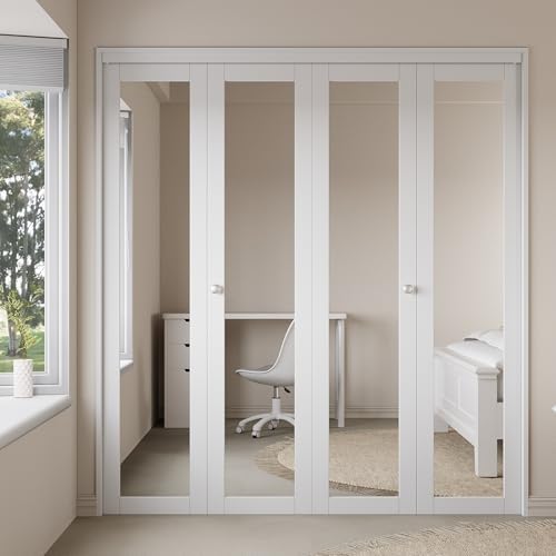 Bifold Doors for 60" x 80" Opening, Mirror Interior Folding Closet, White - Image 2