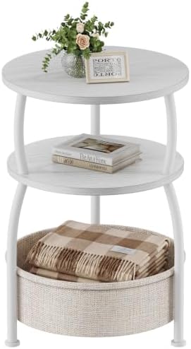 Round Side Table with Storage Basket, End Table Living Room, 15.7in by designyourhome