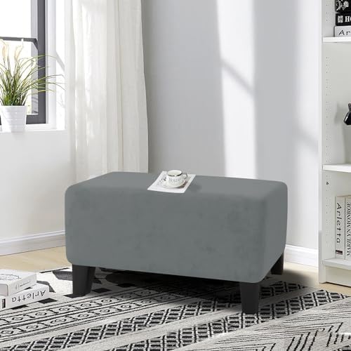 MAXIJIN Velvet Ottoman Cover Rectangular Stretch Square Ottoman Covers Slipcover Rectangle Washable Foot Stool Cover Thick Storage Protector with Elastic Bottom (Ottoman X-Small, Light Grey) - Image 2
