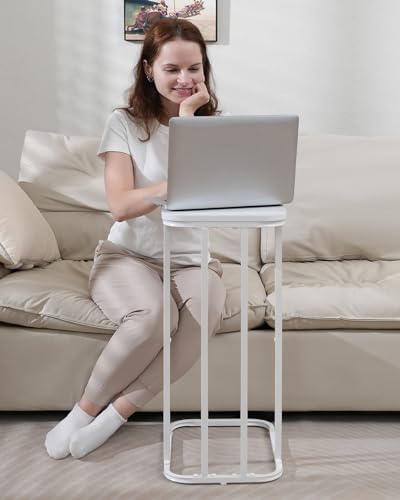 KJGKK C Shaped End Table Set of 2, Small Side Table for Sofa and Bed, Couch Tables That Slide Under, Tall Tv Tray Table for Living Room, Bedroom, Snow White - Image 2