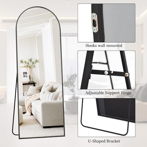 Rowjut Floor Mirror Arched Full Length Mirrors, Mirror Full Length Standing Hanging or Leaning Against Wall, 59"x18" Large Full Body and Wall Mounted Mirror for Bedroom Living Room, Black - Image 6