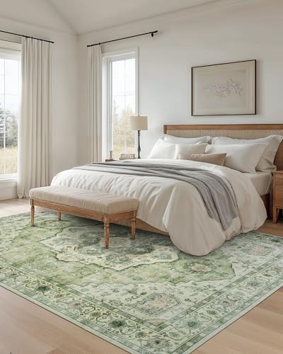 AMADA HOMEFURNISHING 9x12 Area Rug, Washable Low-Profile Large Area Rug with Non-Slip Backing & Durable Edge Binding, Vintage Large Rugs for Living Room, Bedroom - Image 3