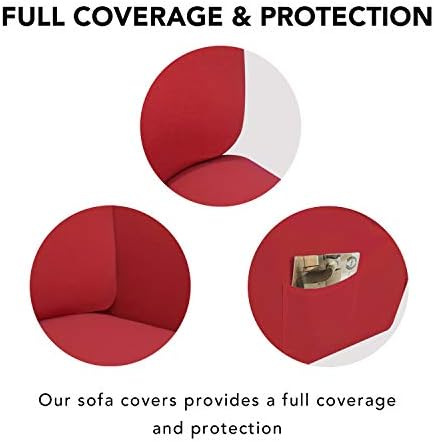 PureFit Stretch Oversized Couch Covers Fleece Sofa Slipcovers Red - Image 3