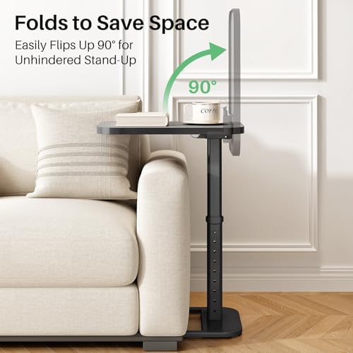 Kitstorack Upgraded TV Tray Table with Panel Lock, 90° Flip-Over Design & Adjustable Height, Sofa Arm Side Table for Eating, Laptop, Couch, Bed, or Small Spaces, Dark Gray - Image 4