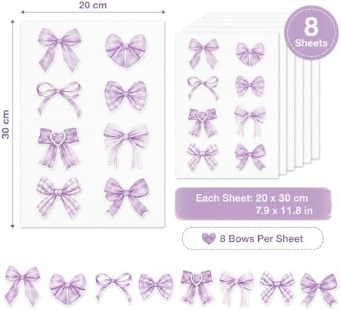 60Pcs Watercolor Bowtie Wall Stickers - Coquette Aesthetic Vinyl Decals for Room Decor in Light Pink, Sky Blue, Mint Green, Lavender Peel and Stick Nursery, Bedroom, Kindergarten Wall Art (Purple) - Image 2