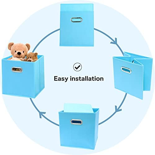 Fabric Cubby Storage Bins - 13x13x13 Inches, Foldable Cube Organizer Bins with Dual Handles - Set of 6, Blue - Image 6