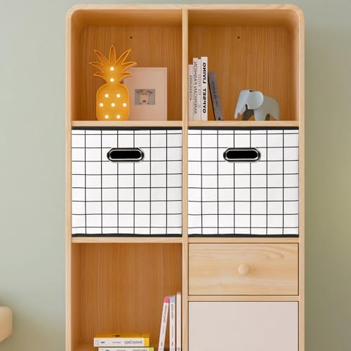 Yunkeeeper storage bins Cubes, Fabric Cube Organizer with Handle, Foldable Cube Bins for Cloth or Accessary Storage, 11x11x11, Set of 3,(White grid) - Image 4